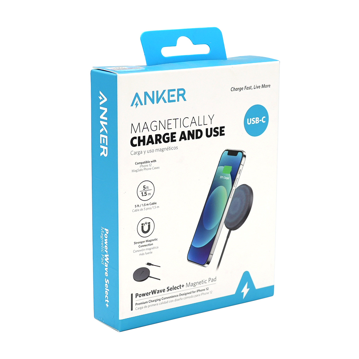 Anker PowerWave Select+ Magnetic Wireless Charging Pad with Built-in Charging Cable (No AC Adapter) 7.5W Compatible with iPhone/ Pro / Mini / AirPods A2566(MAX 15W Output) / Power Wave Pad Lite A2565(